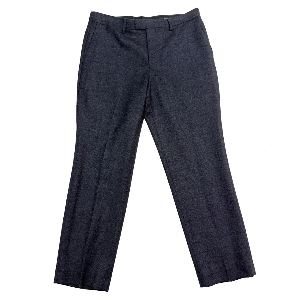 Banana Republic 34x29 Charcoal Brown Windowpane Flannel‎ Wool Pants Marzotto